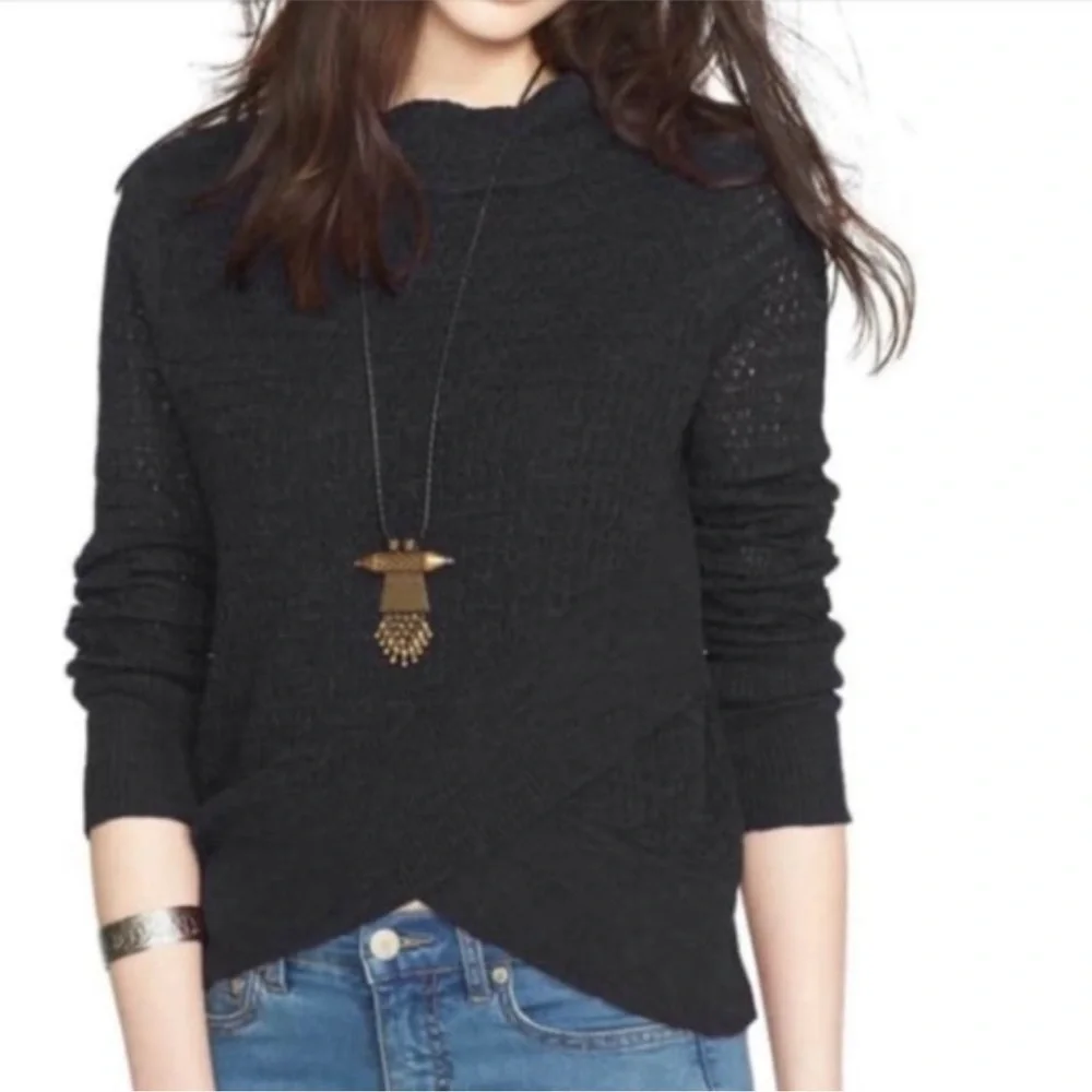 Free People Boho Wrap Sweater Womens Charcoal Funnel Neck Pullover Small - Picture 10 of 10